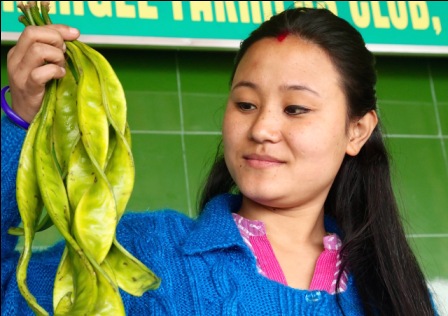 One of the Farmers selling their produce at a new organic farmers market in Gangtok